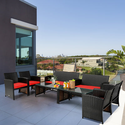 4 Pieces Patio Rattan Cushioned Furniture Set-Red 