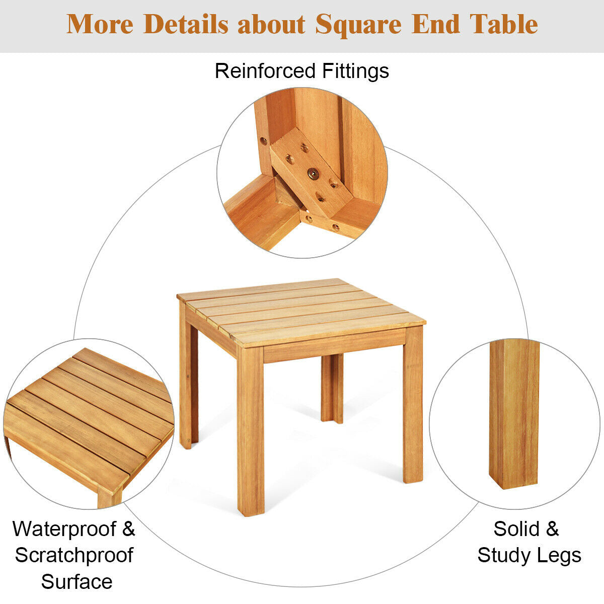 Wooden Square Patio Coffee Bistro Table-Natural