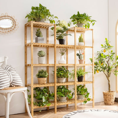 Multifunctional Bamboo Shelf Flower Plant Display Stand 