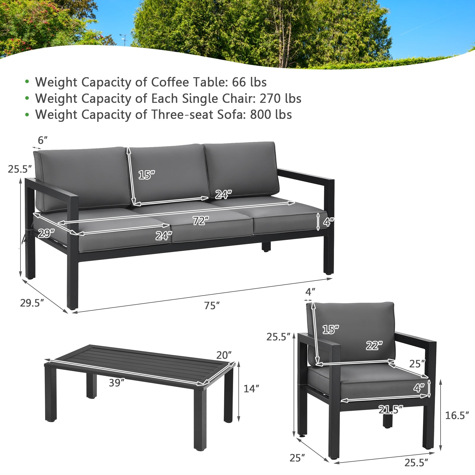 4 Pieces Outdoor Furniture Set for Backyard and Poolside-Gray