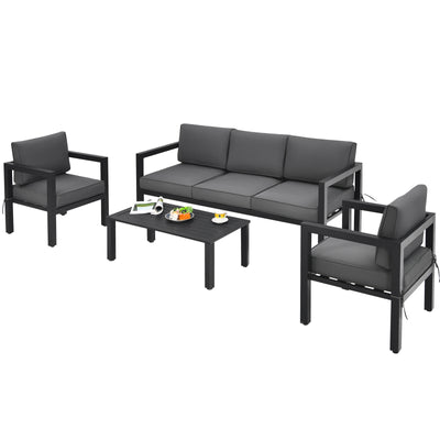 4 Pieces Outdoor Furniture Set for Backyard and Poolside-Gray 