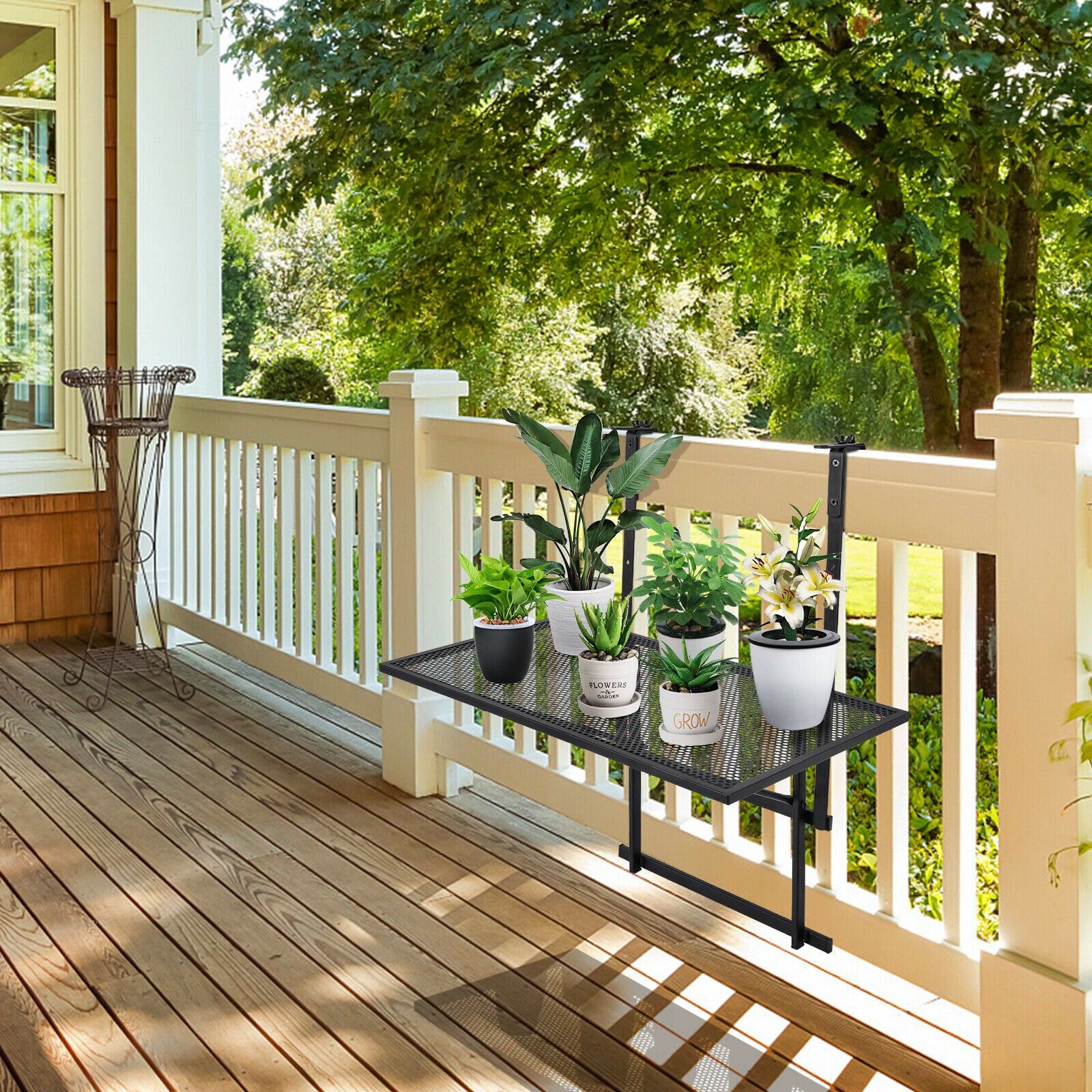 Railing Folding Table with 5-Level Adjustable Heights 