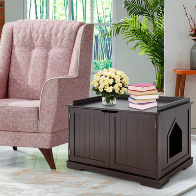 Cat Litter Box Enclosure with Double Doors for Large Cat and Kitty-Brown 