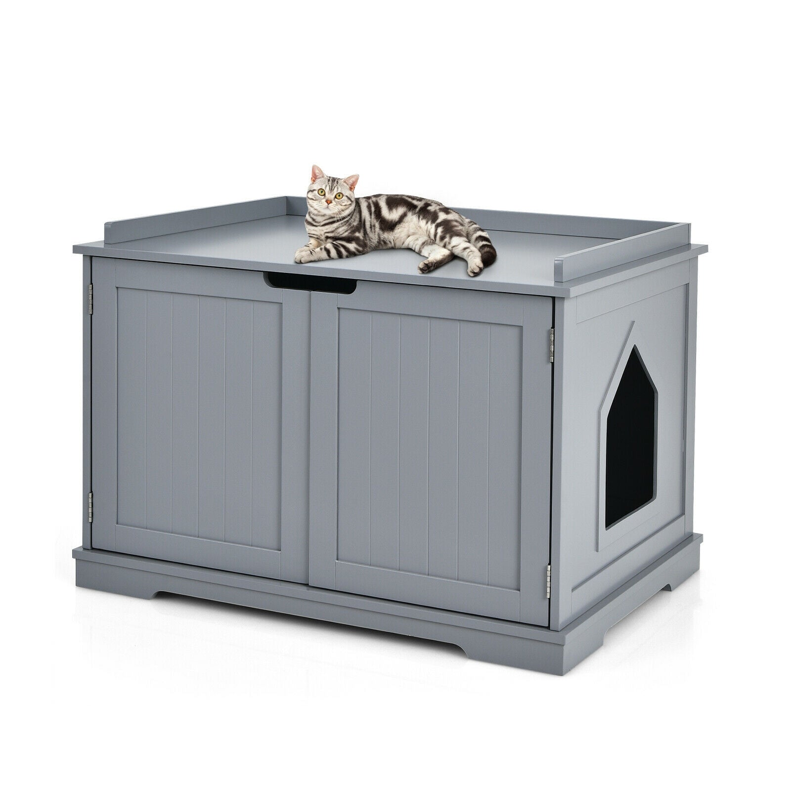 Cat Litter Box Enclosure with Double Doors for Large Cat and Kitty-Gray