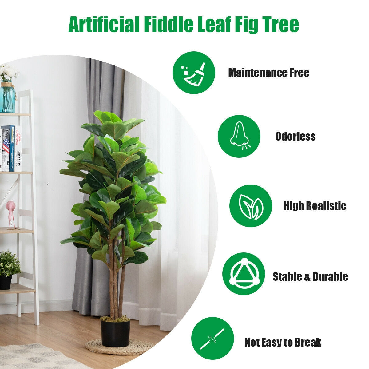 4 Feet Artificial Fiddle Leaf Fig Tree Decorative Planter