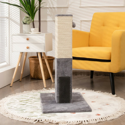 31 inch Tall Cat Scratching Post Claw Scratcher with Sisal Rope and 2 plush Ball-Gray 