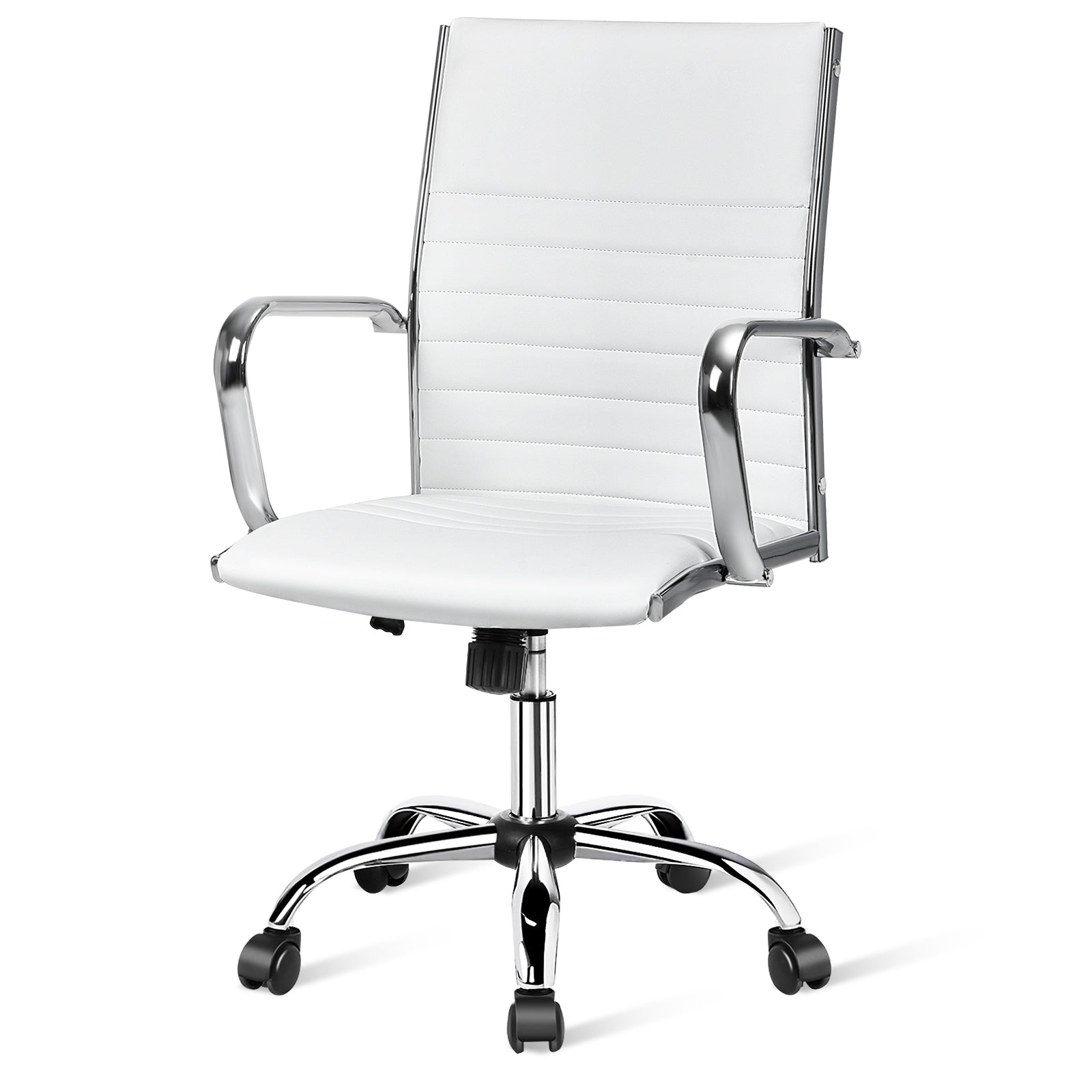 PU Leather Office Chair High Back Conference Task Chair with Armrests-White