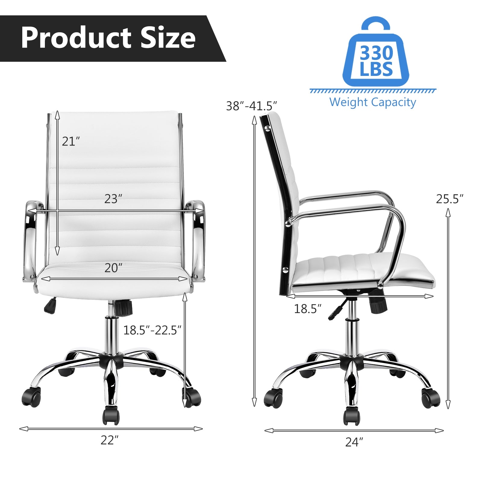 PU Leather Office Chair High Back Conference Task Chair with Armrests-White