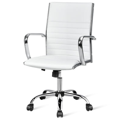 PU Leather Office Chair High Back Conference Task Chair with Armrests-White 