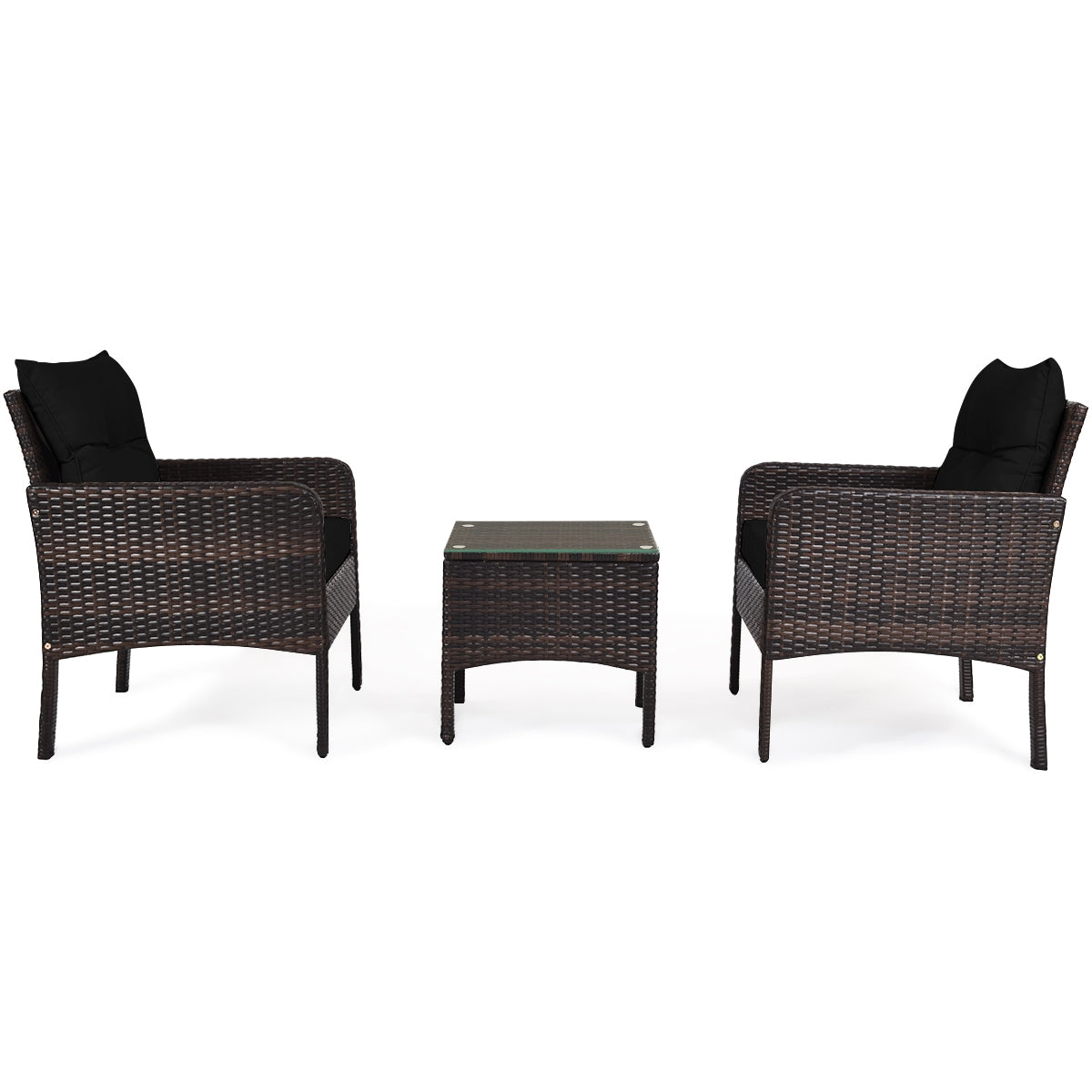 3 Pcs Outdoor Patio Rattan Conversation Set with Seat Cushions-Black