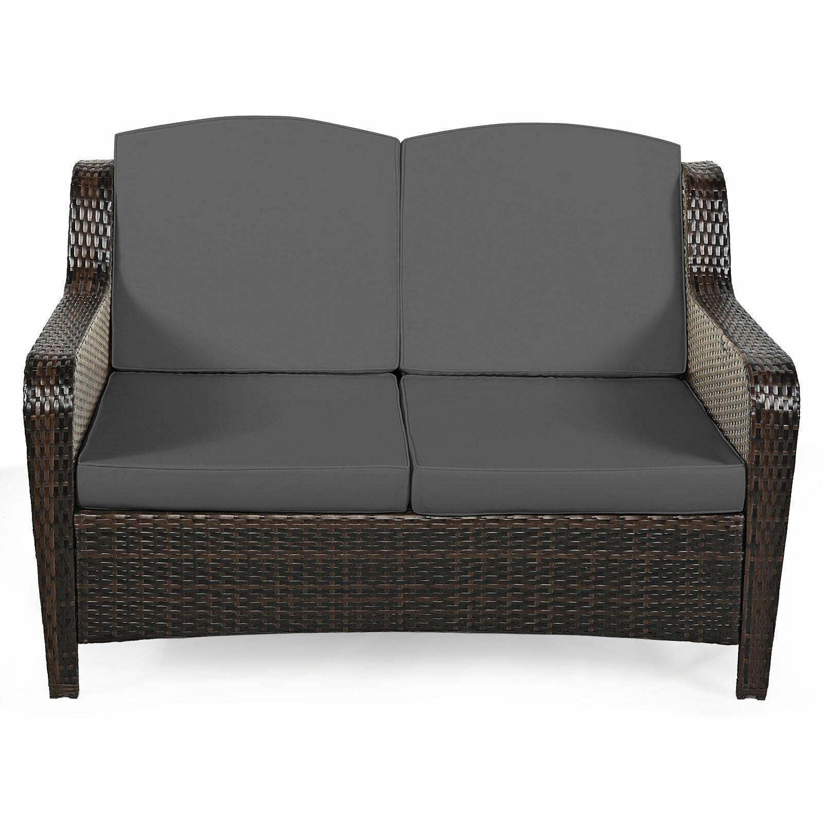 5 Pieces Patio Rattan Sofa Set with Cushion and Ottoman-Gray