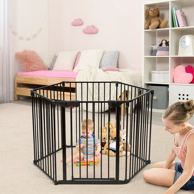 6 Panel Wall-mount Adjustable Baby Safe Metal  Fence Barrier-Black 