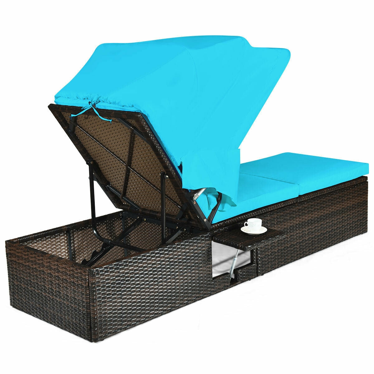 Outdoor Chaise Lounge Chair with Folding Canopy-Turquoise