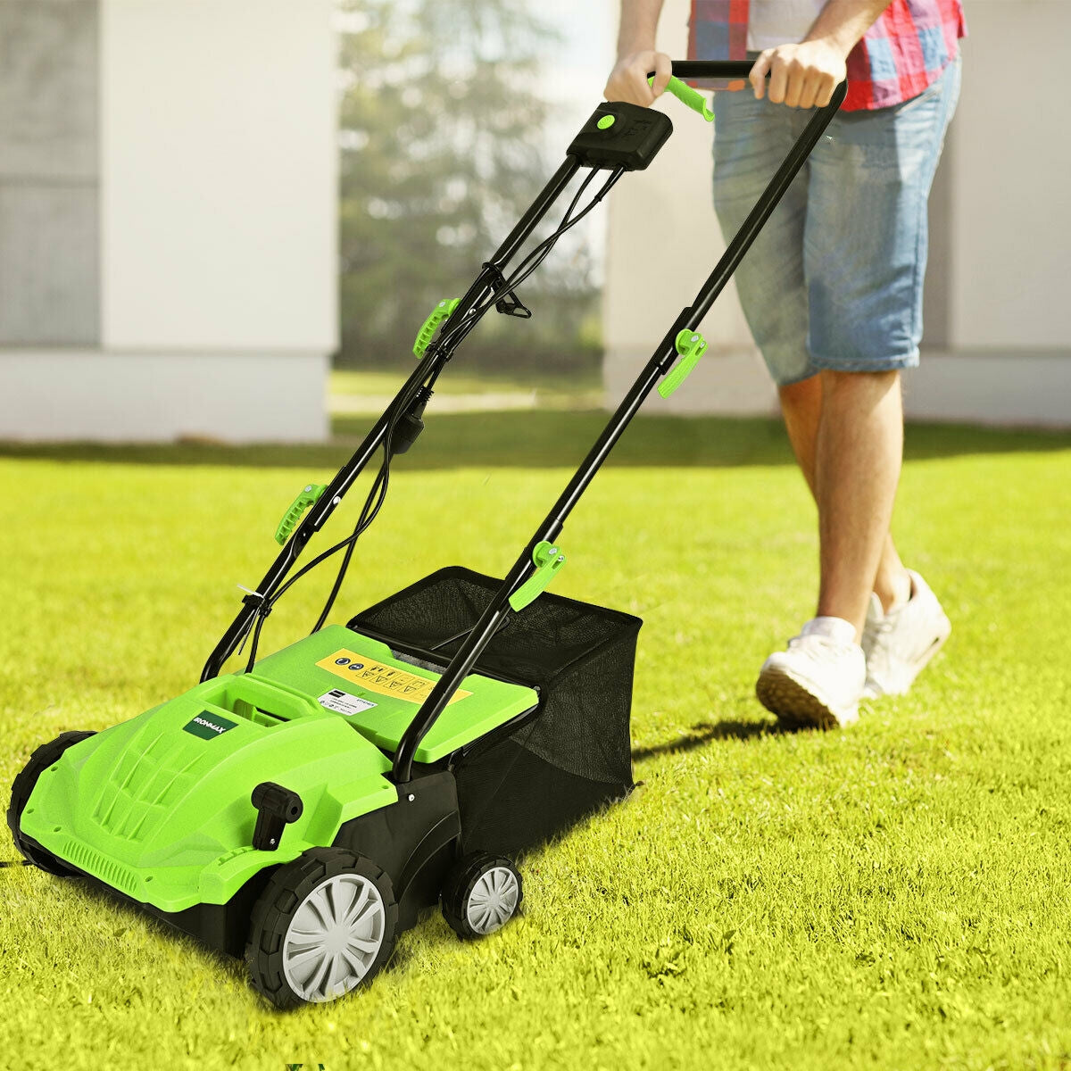 13 Inch 12 Amp Electric Scarifier with Collection Bag and Removable Blades-Green 