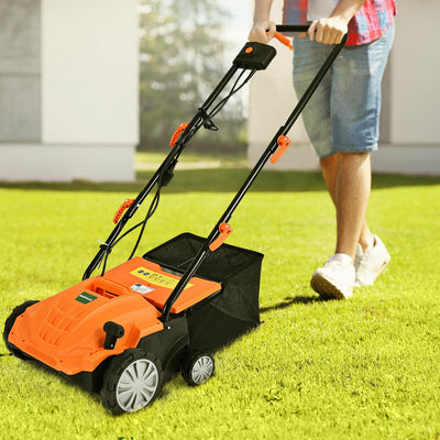 13 Inch 12 Amp Electric Scarifier with Collection Bag and Removable Blades-Orange 