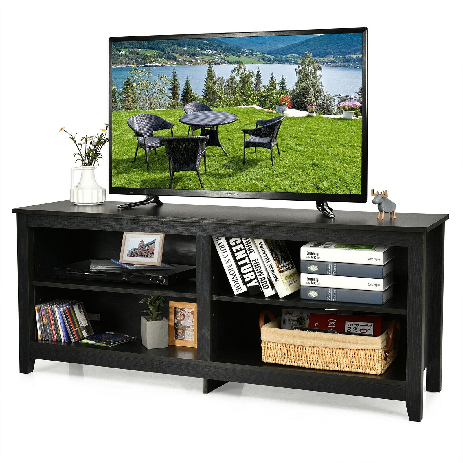 4-Cubby TV Stand for TV's up to 65 Inch with 3-Position Height Adjustable Shelf