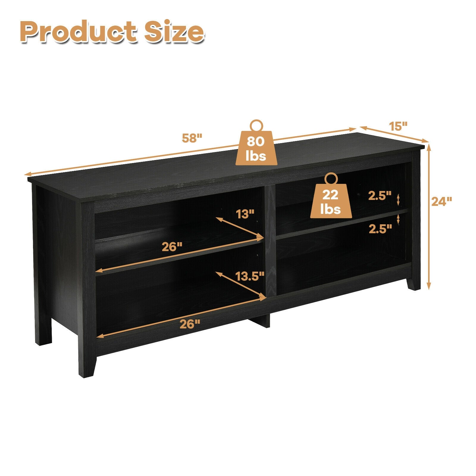 4-Cubby TV Stand for TV's up to 65 Inch with 3-Position Height Adjustable Shelf