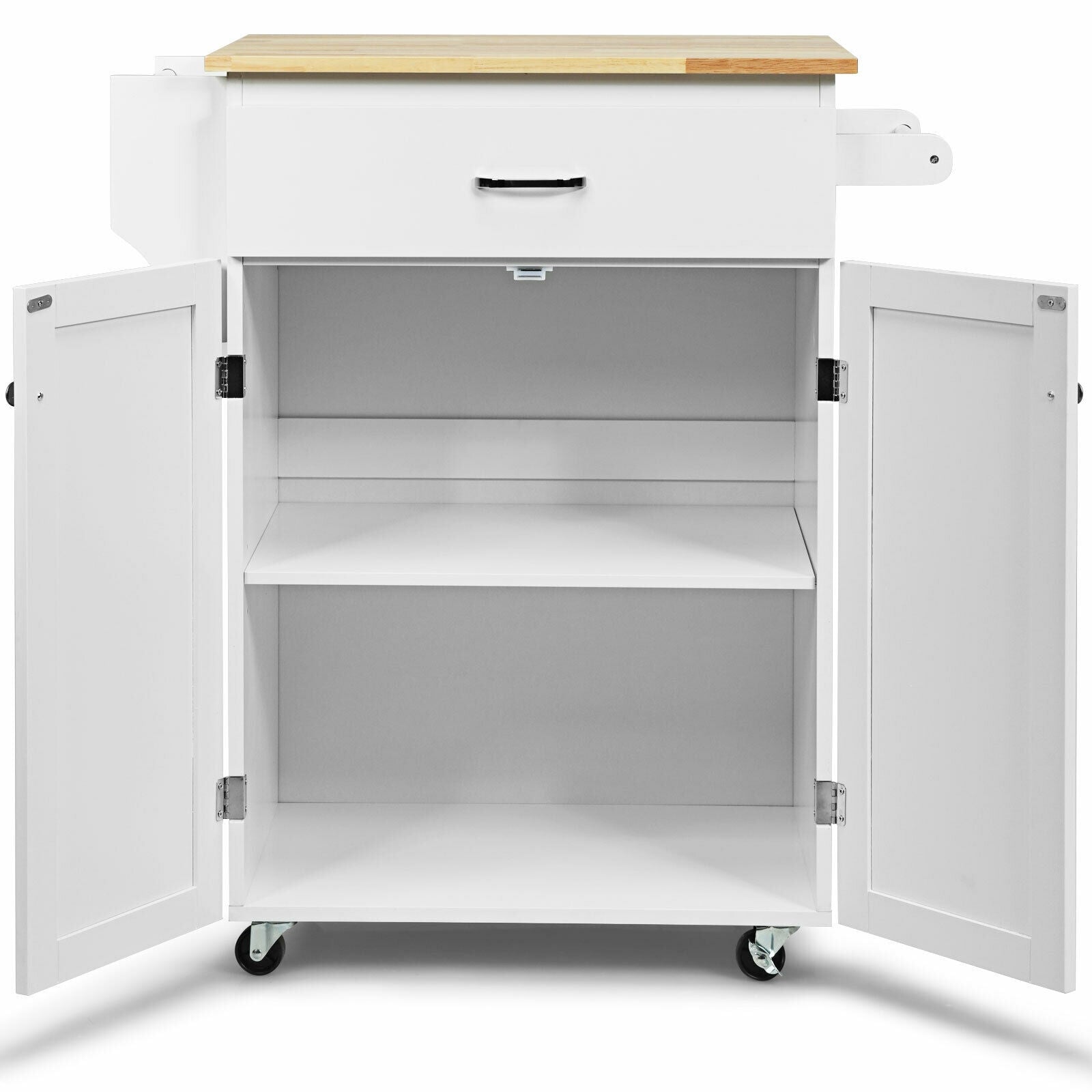 Utility Rolling Storage Cabinet Kitchen Island Cart with Spice Rack-White