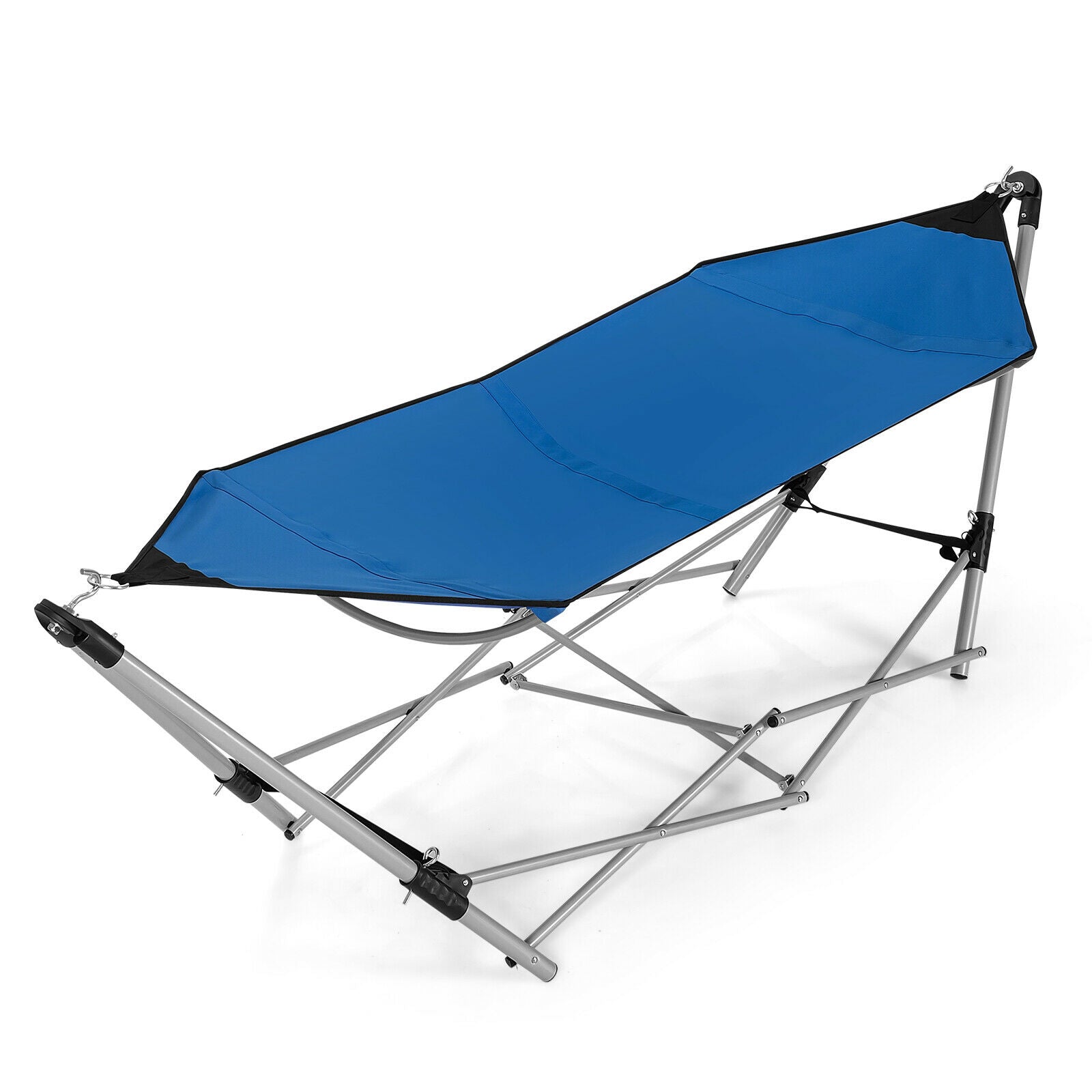 Portable Folding Steel Frame Hammock with Bag-Blue