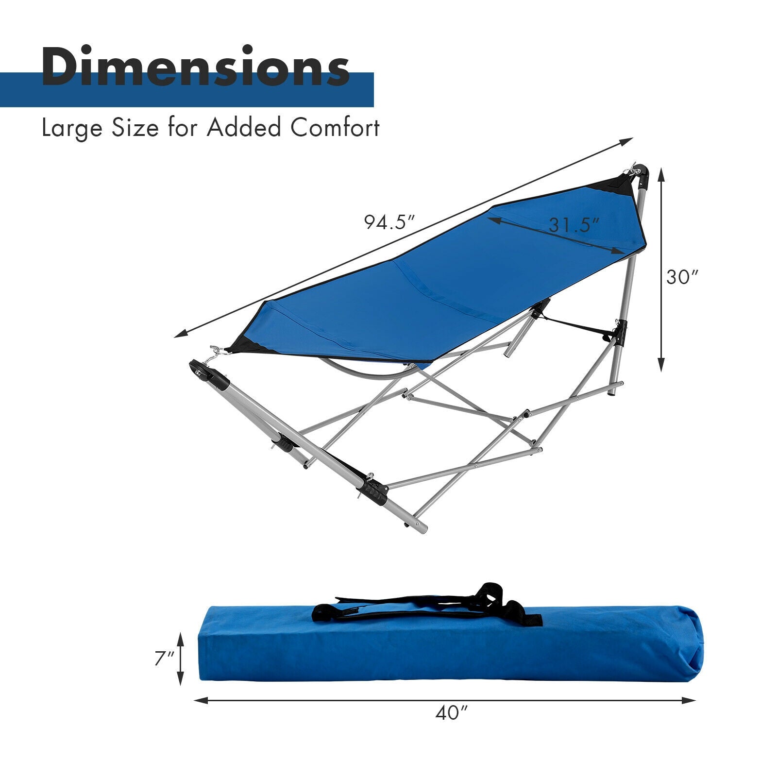 Portable Folding Steel Frame Hammock with Bag-Blue