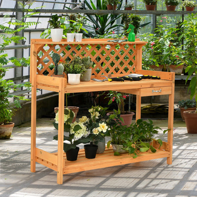Garden Wood Work Potting Bench Station with Hook 