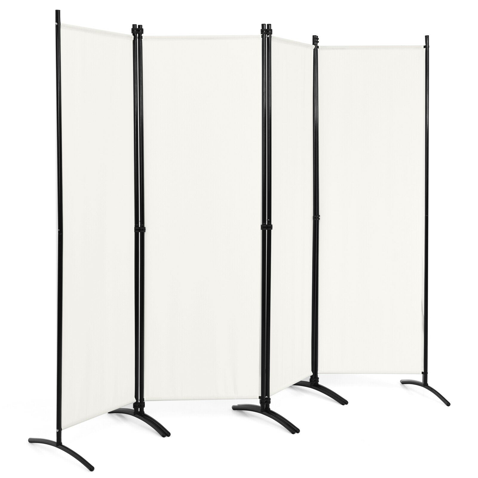 4-Panel  Room Divider with Steel Frame-White