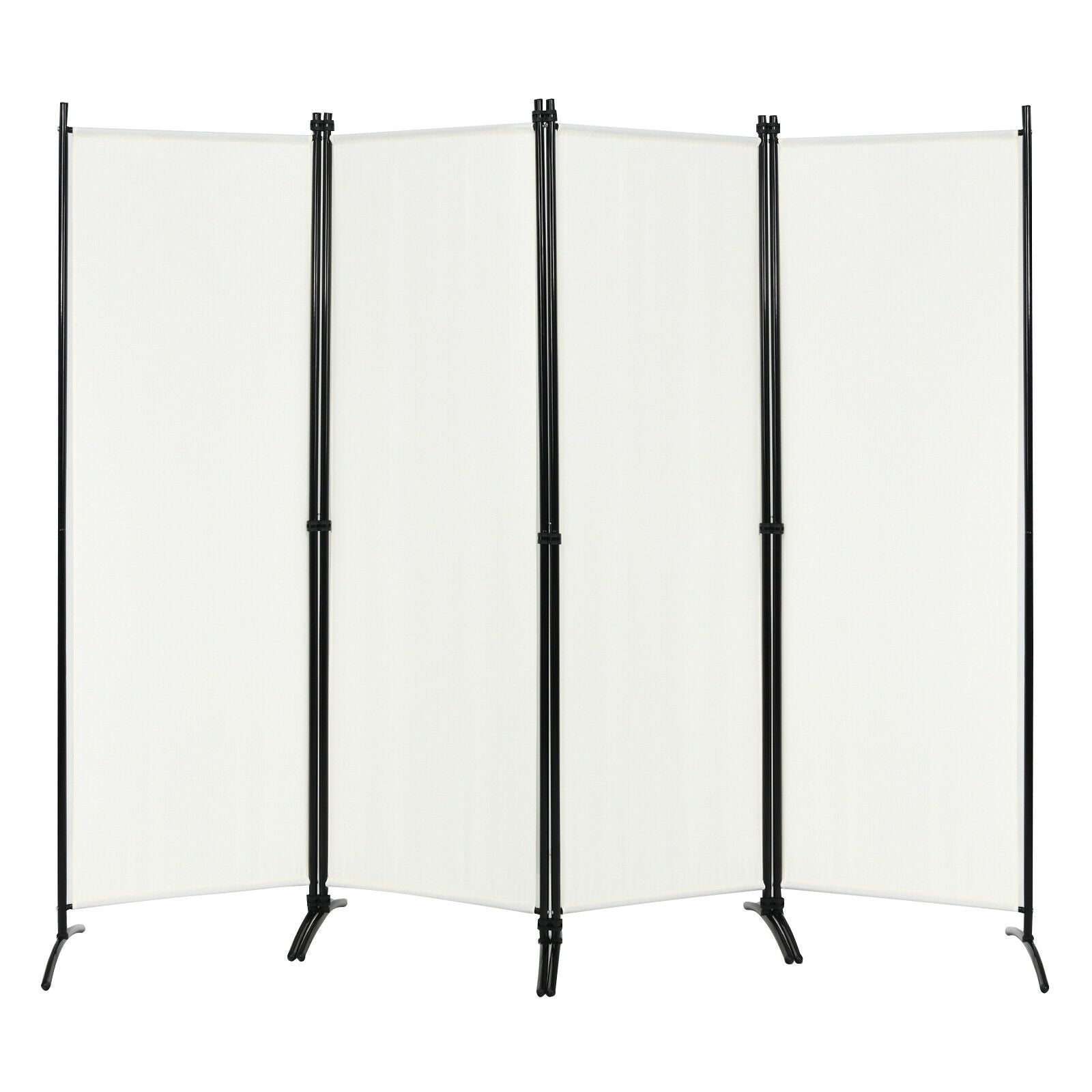 4-Panel  Room Divider with Steel Frame-White