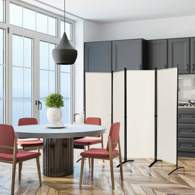 4-Panel  Room Divider with Steel Frame-White 