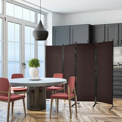 4-Panel  Room Divider with Steel Frame-Brown 