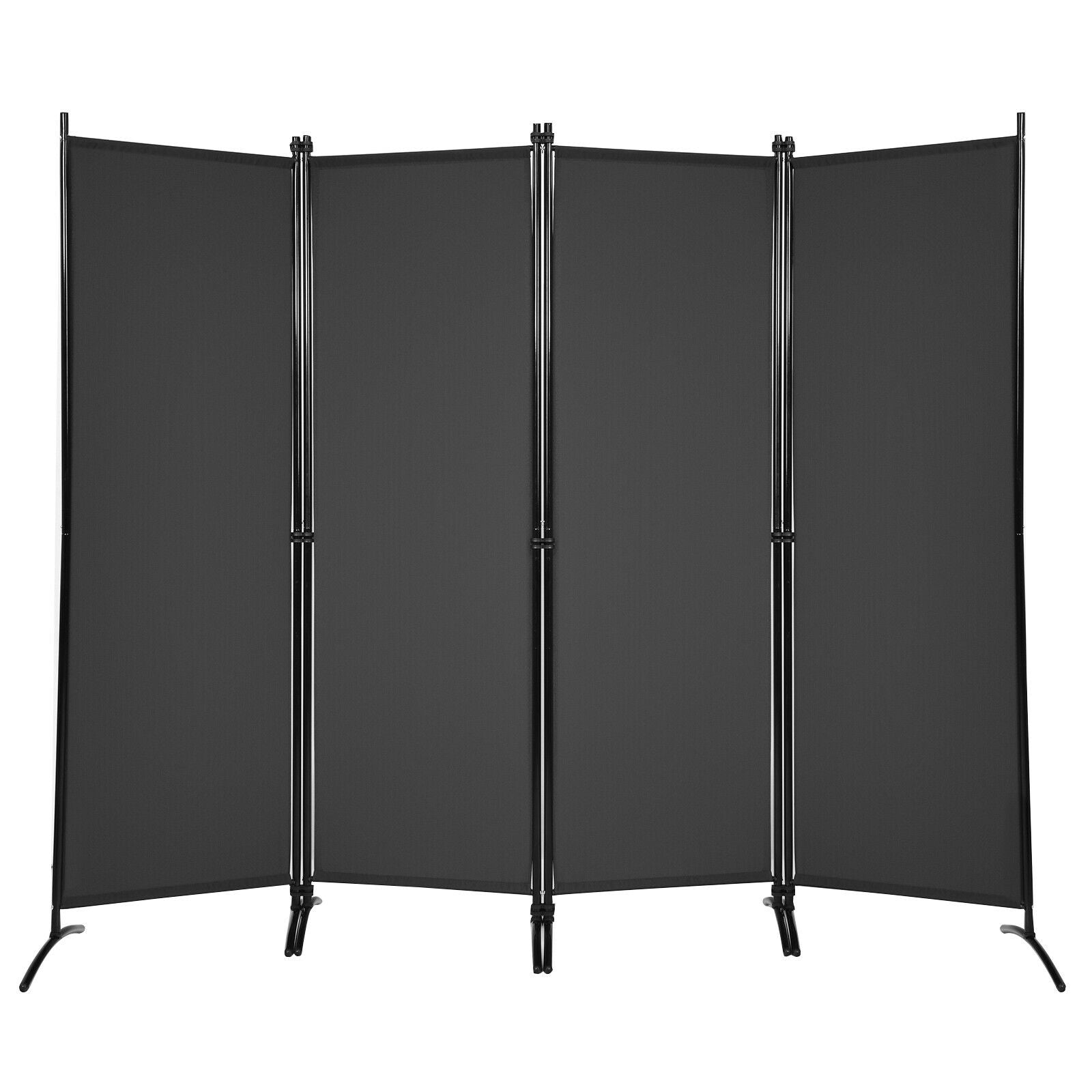 4-Panel  Room Divider with Steel Frame-Black