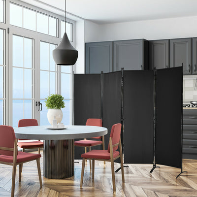 4-Panel  Room Divider with Steel Frame-Black 