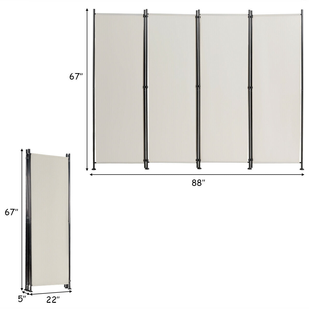 4-Panel Room Divider Folding Privacy Screen-Beige