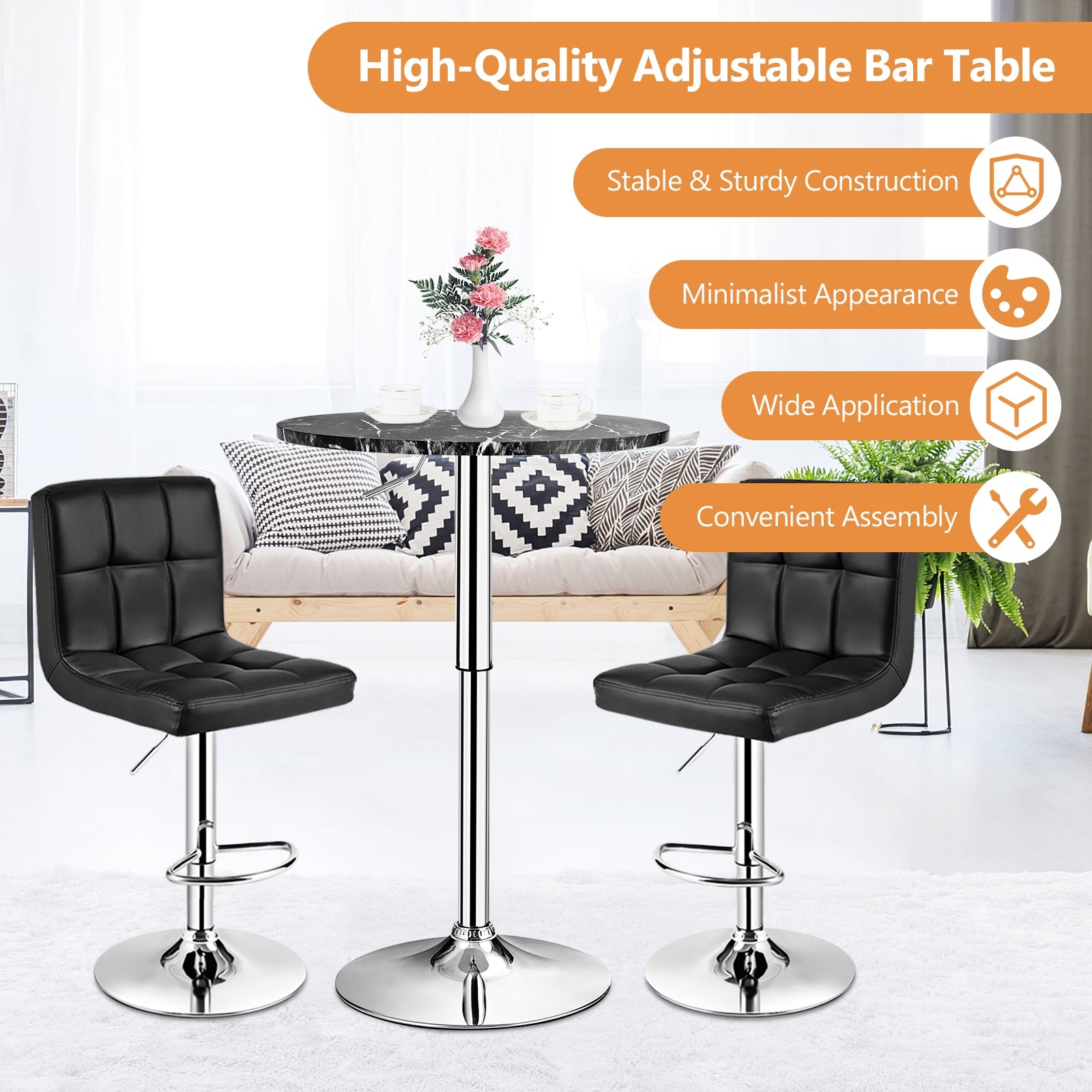 Round Height Adjustable Bistro Bar Table Black