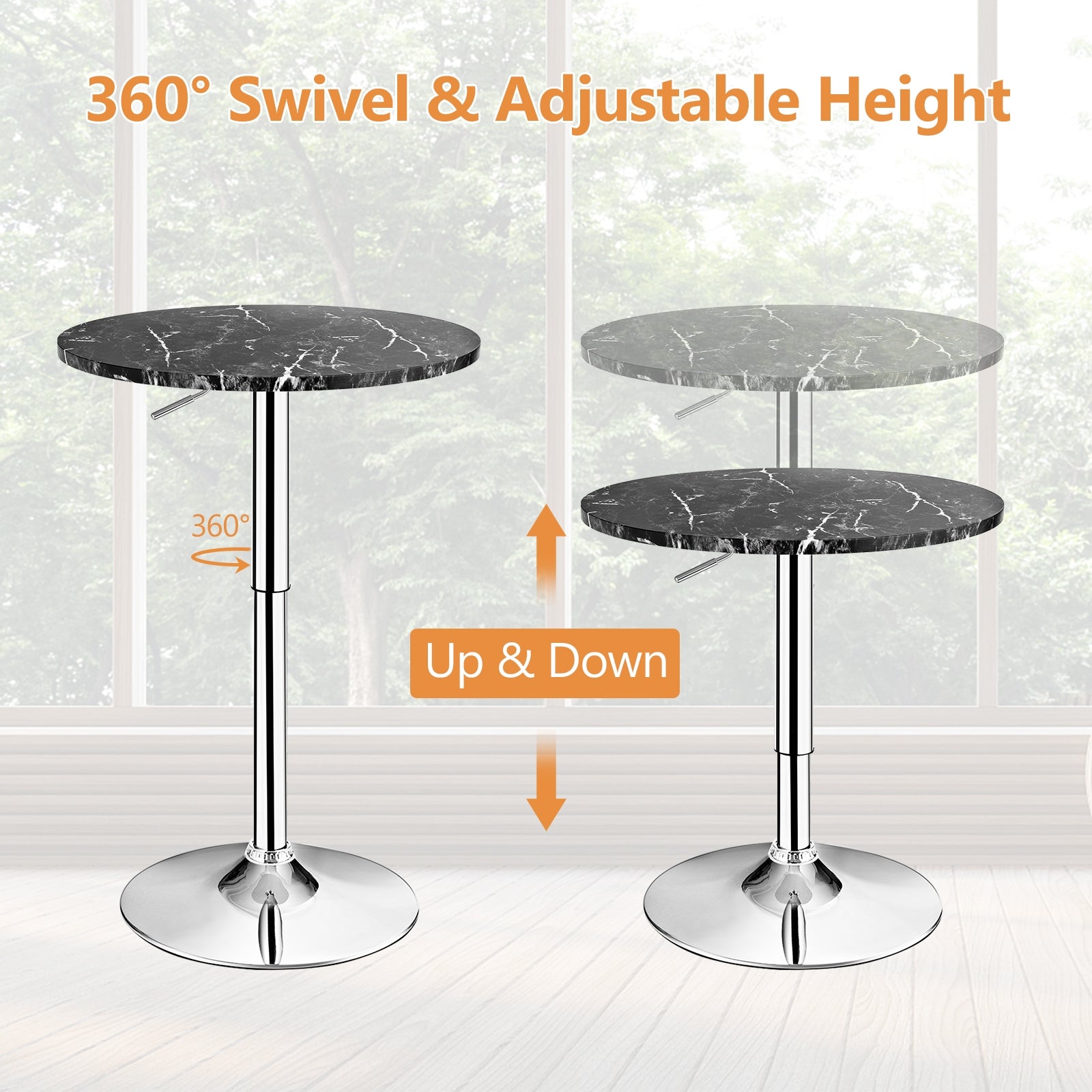 Round Height Adjustable Bistro Bar Table Black