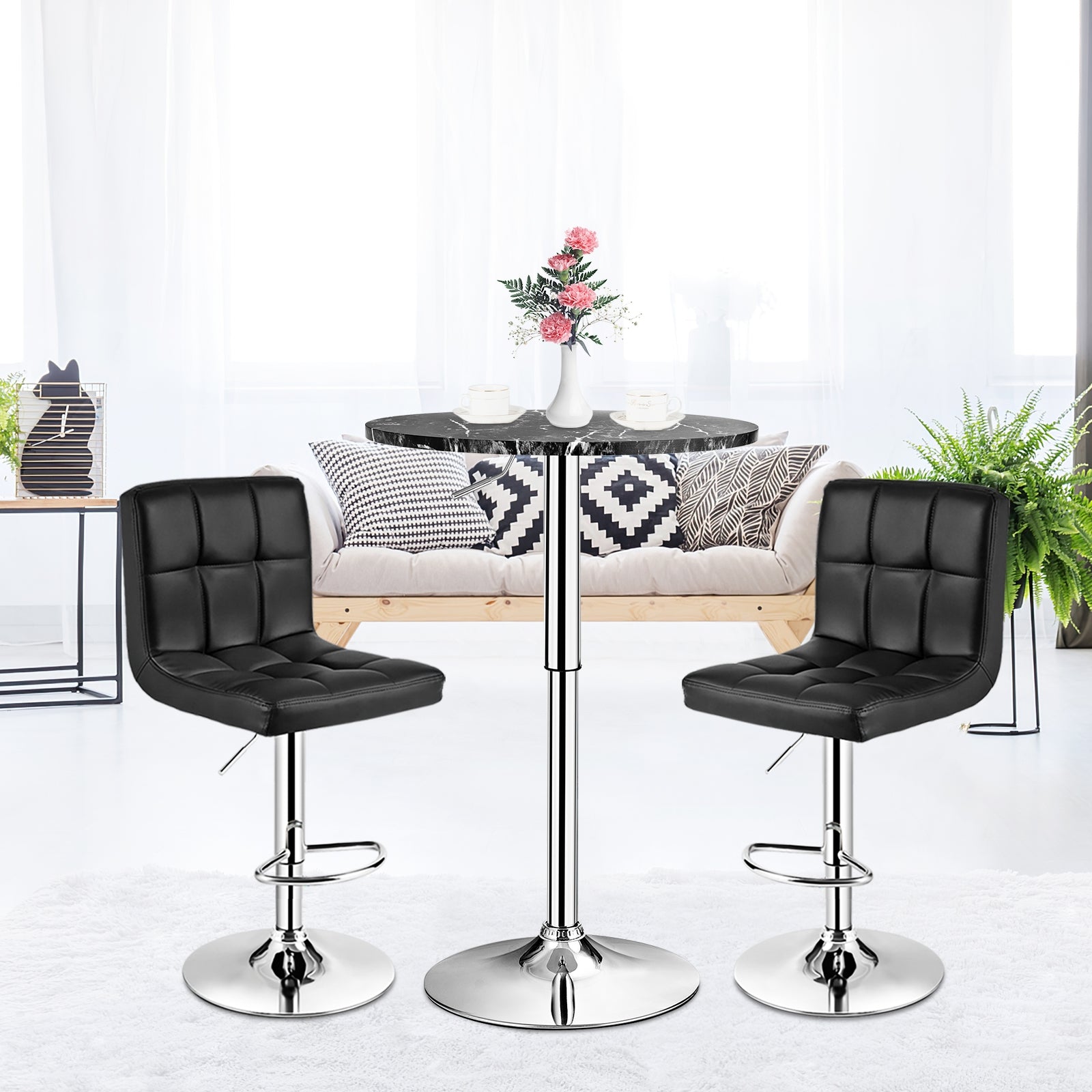 Round Height Adjustable Bistro Bar Table Black 