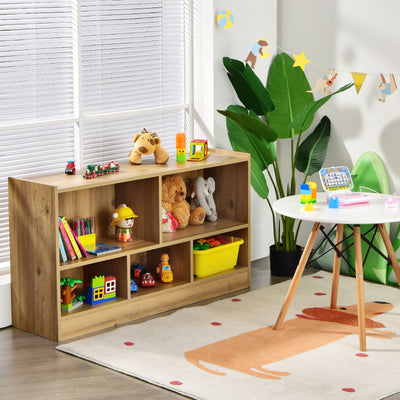 Kids 2-Shelf Bookcase 5-Cube Wood Toy Storage Cabinet Organizer-Natural 