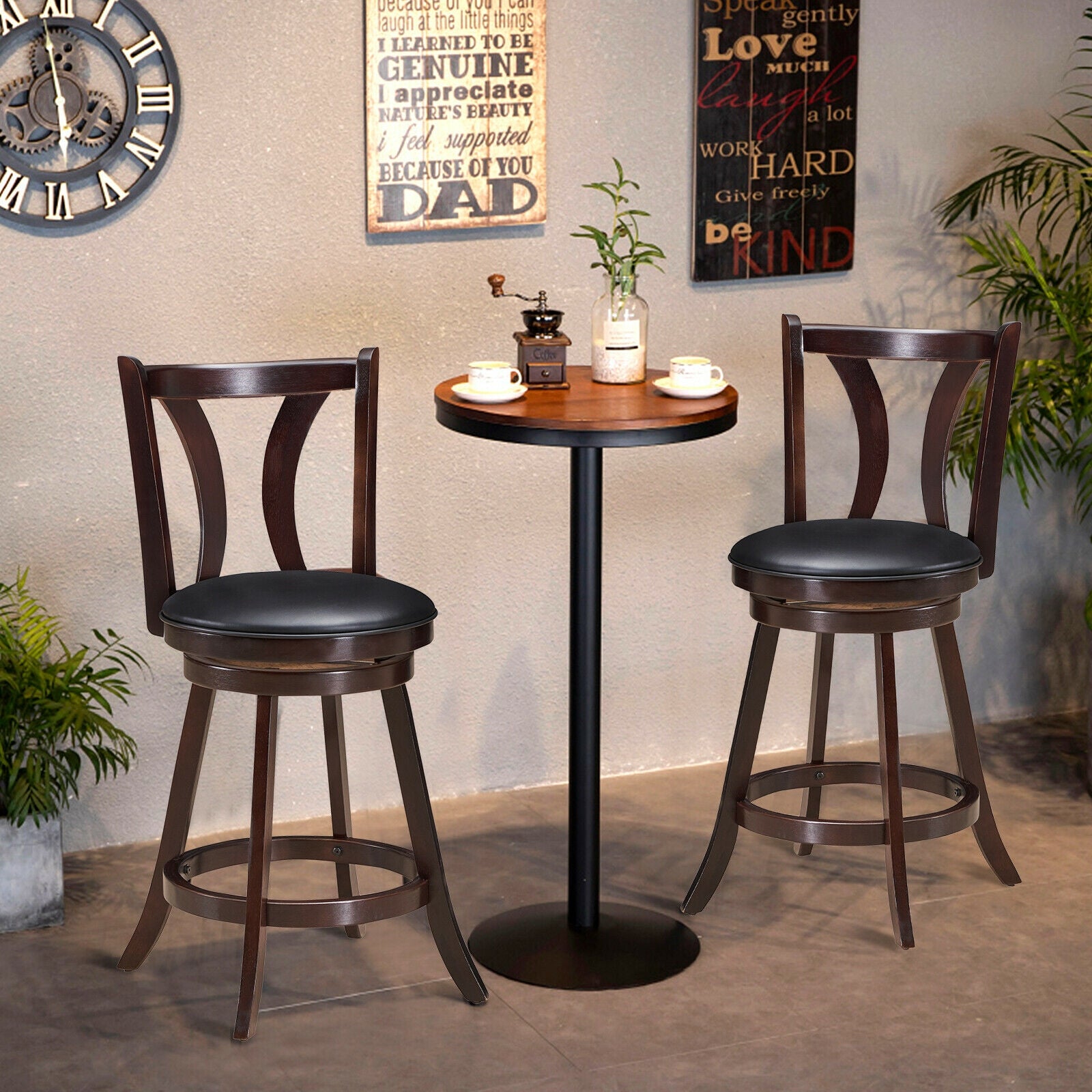 Set of 2 Swivel Bar stool 24 Inch Counter Height Leather Padded Dining Kitchen Chair-24 Inch 