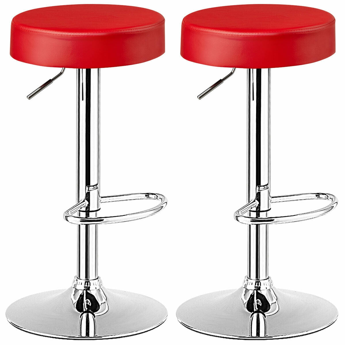 Set of 2 Adjustable Swivel Round Bar Stool  Pub Chairs-Red