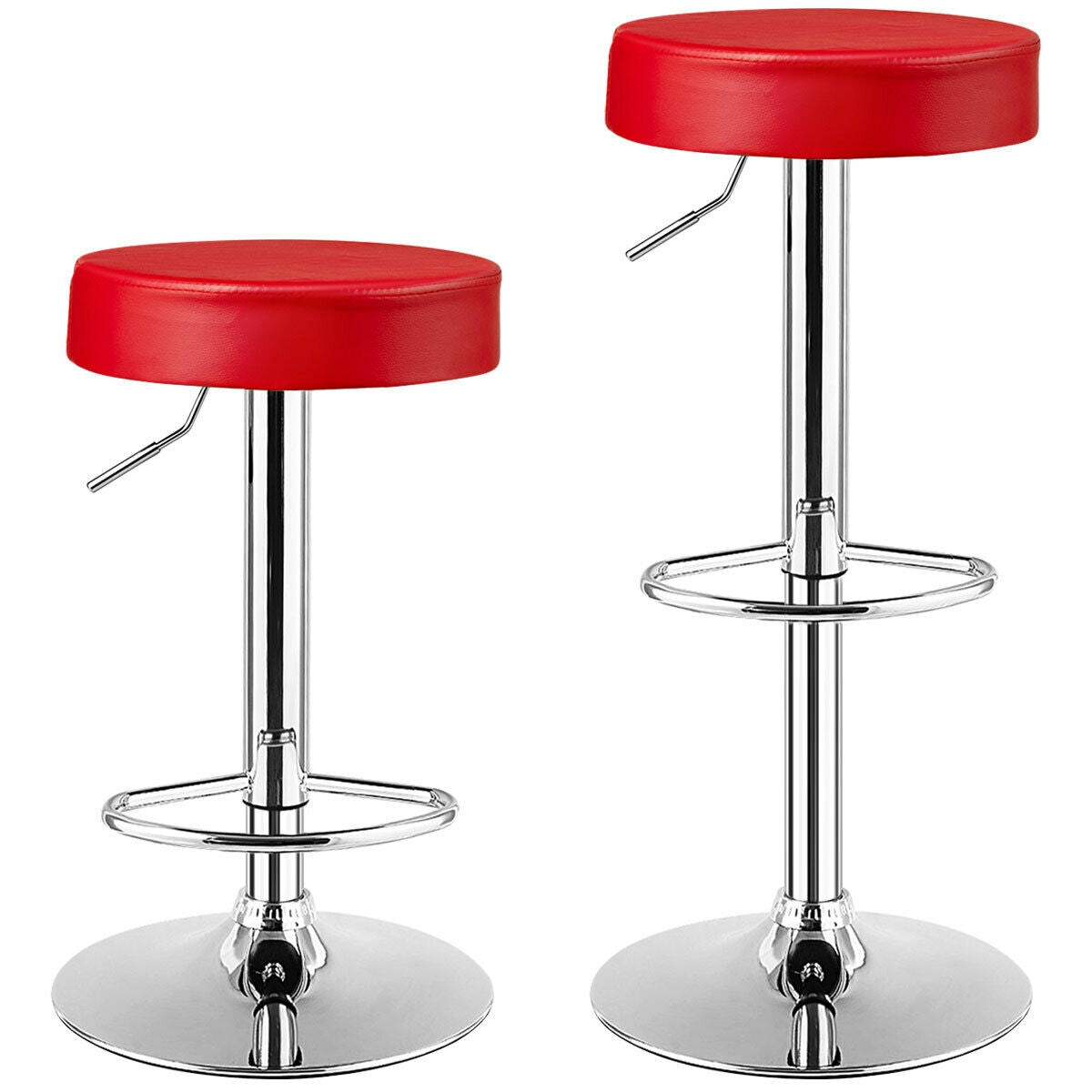 Set of 2 Adjustable Swivel Round Bar Stool  Pub Chairs-Red