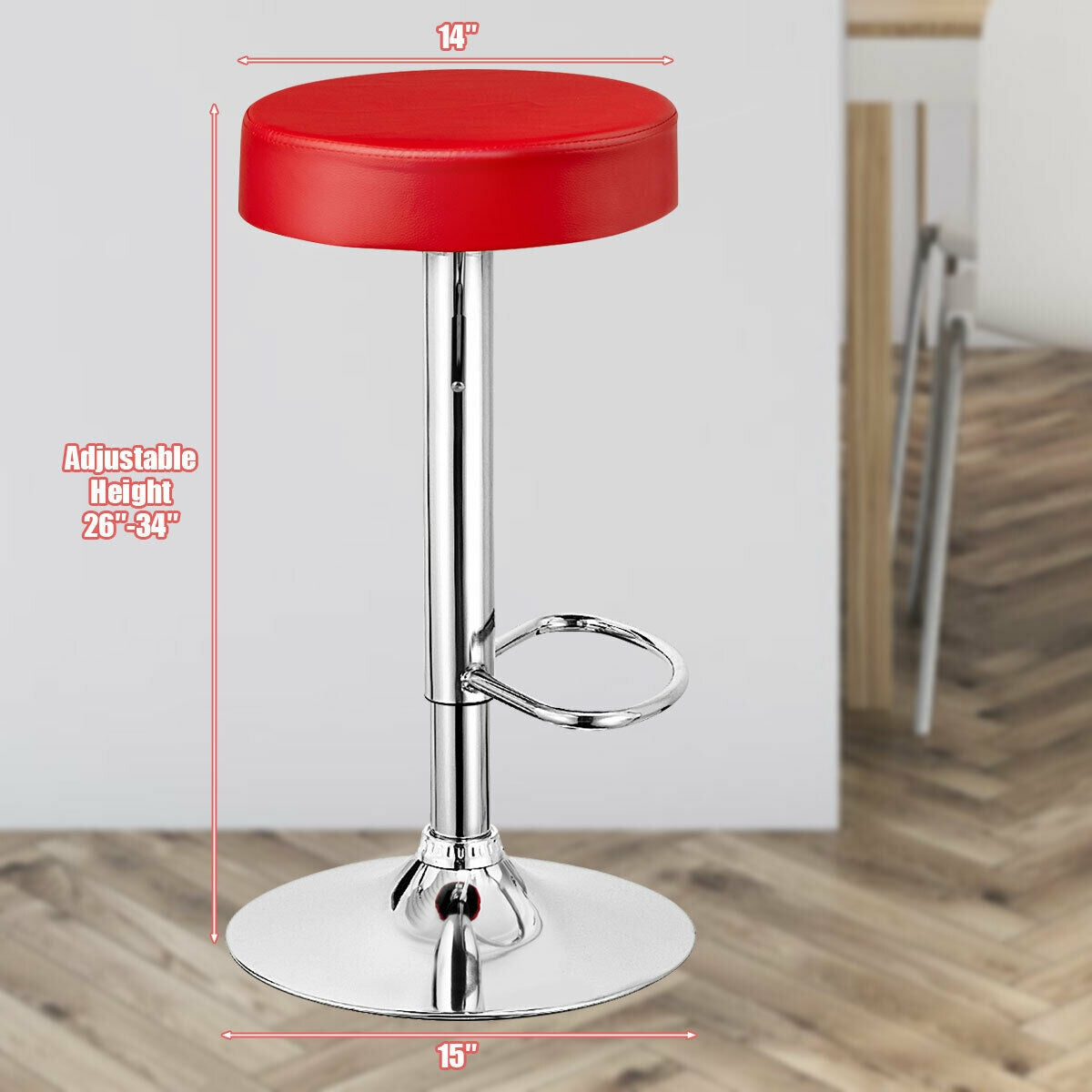 1 PC Round Bar Stool Adjustable Swivel Pub Chair-Red