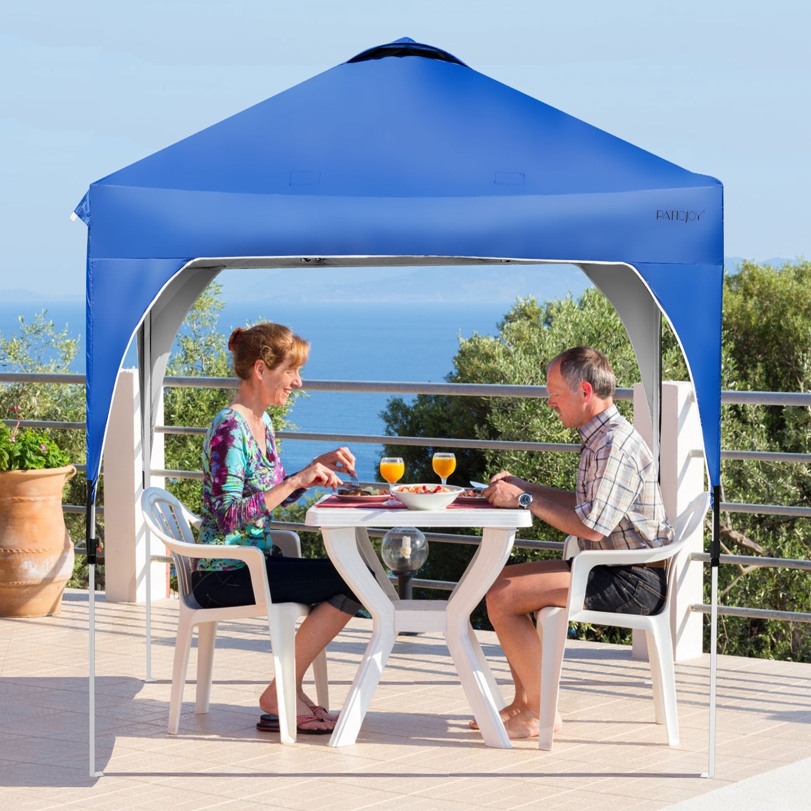 6.6 x 6.6 FT Pop Up Height Adjustable Canopy Tent with Roller Bag-Blue 