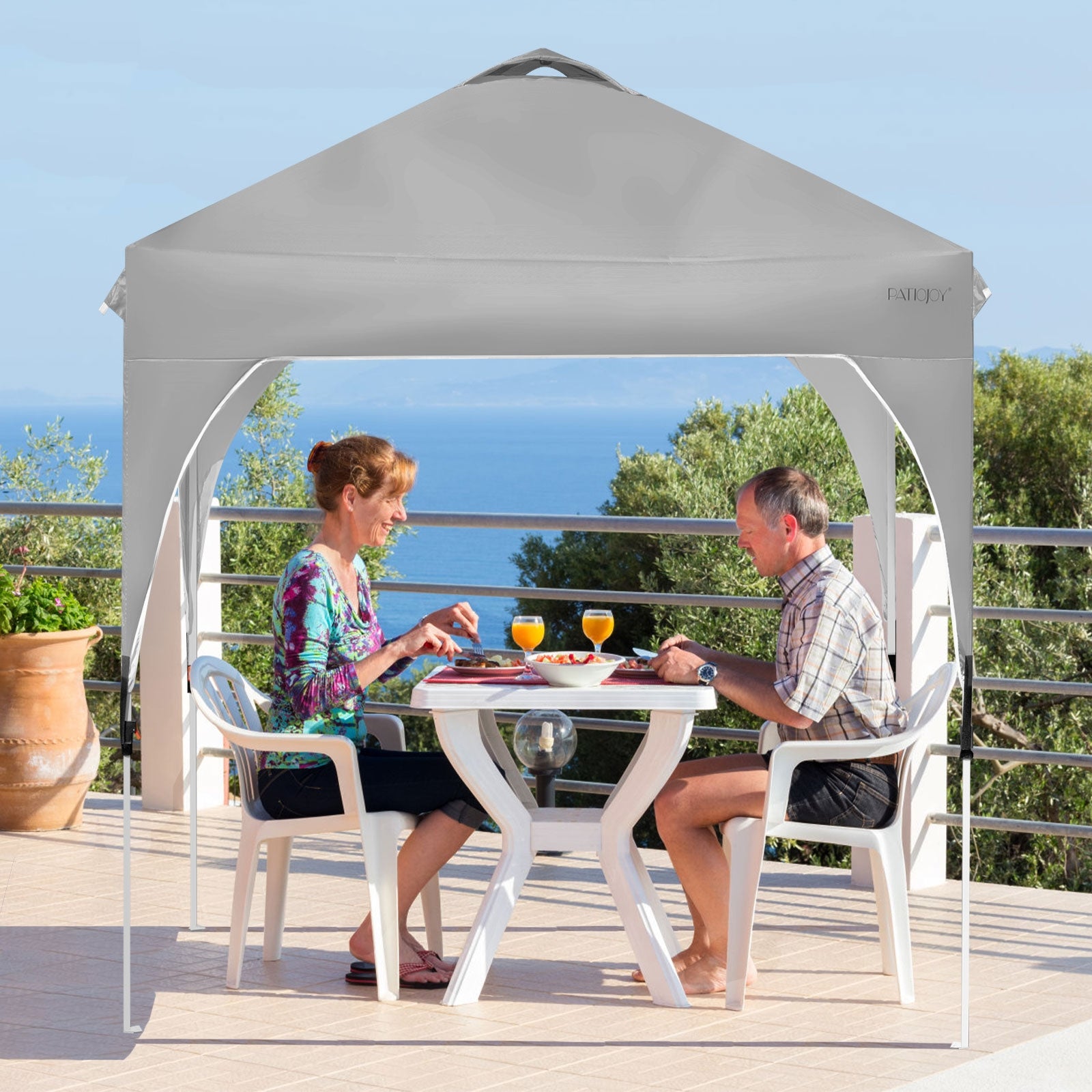 6.6 x 6.6 FT Pop Up Height Adjustable Canopy Tent with Roller Bag-Gray