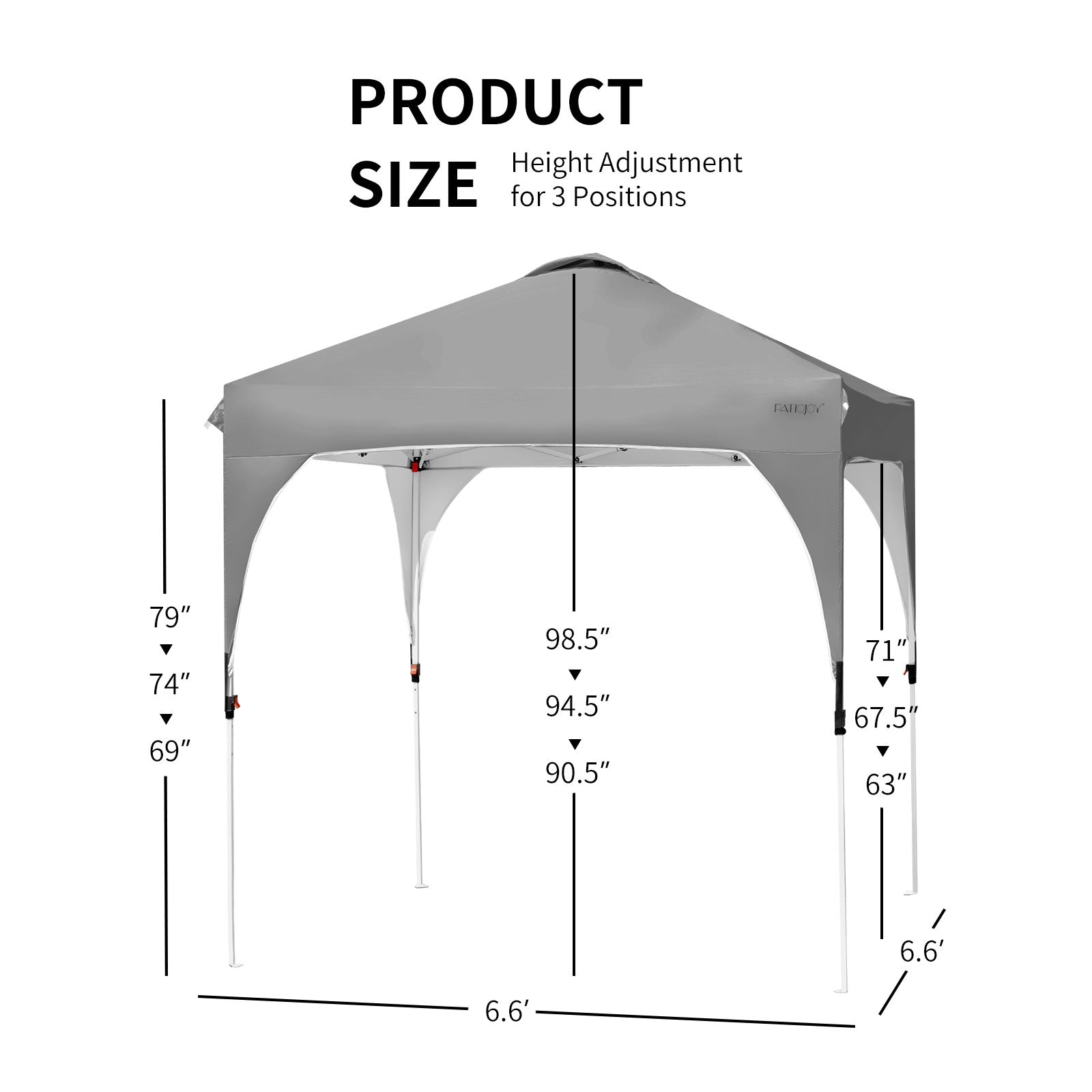 6.6 x 6.6 FT Pop Up Height Adjustable Canopy Tent with Roller Bag-Gray