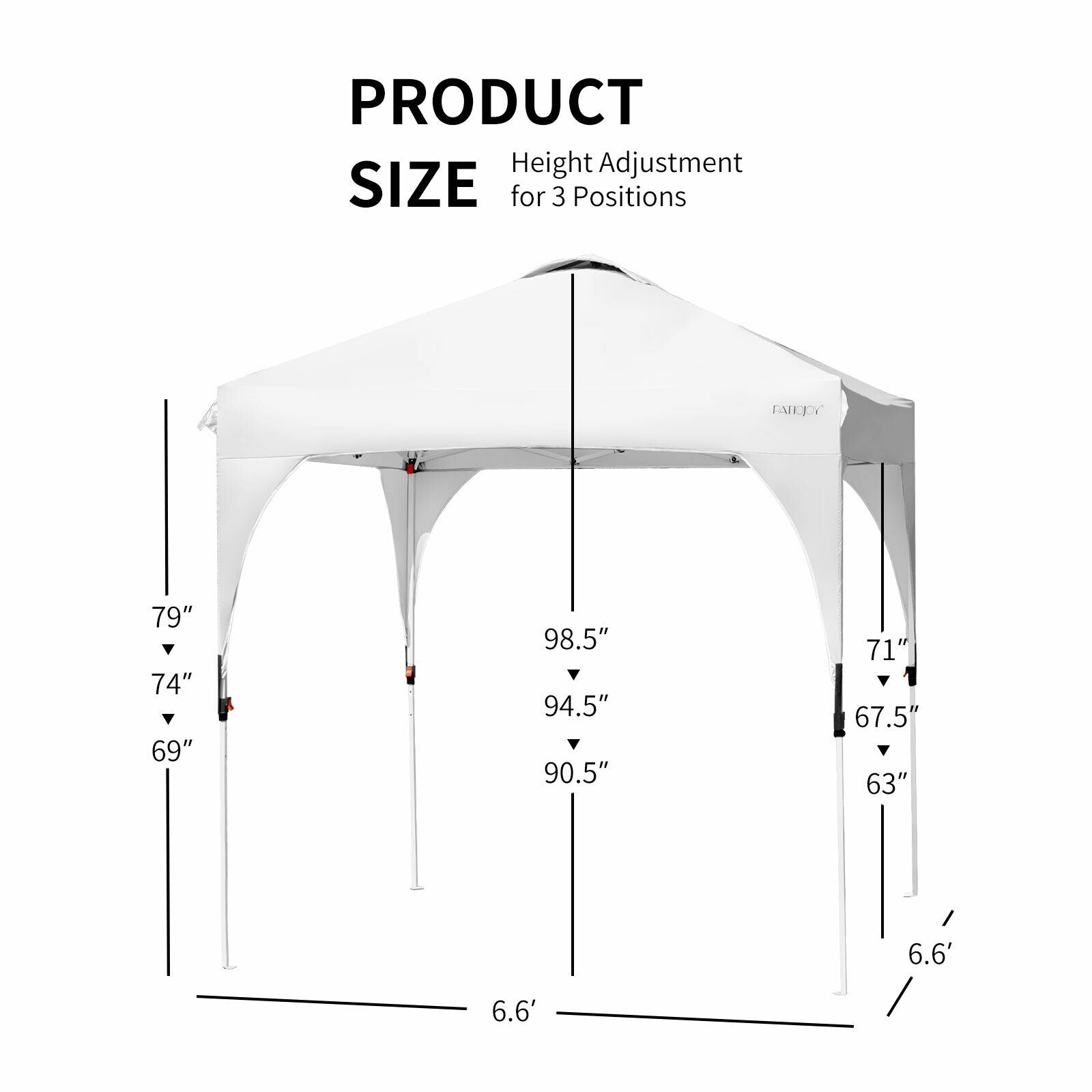 6.6 x 6.6 FT Pop Up Height Adjustable Canopy Tent with Roller Bag-White