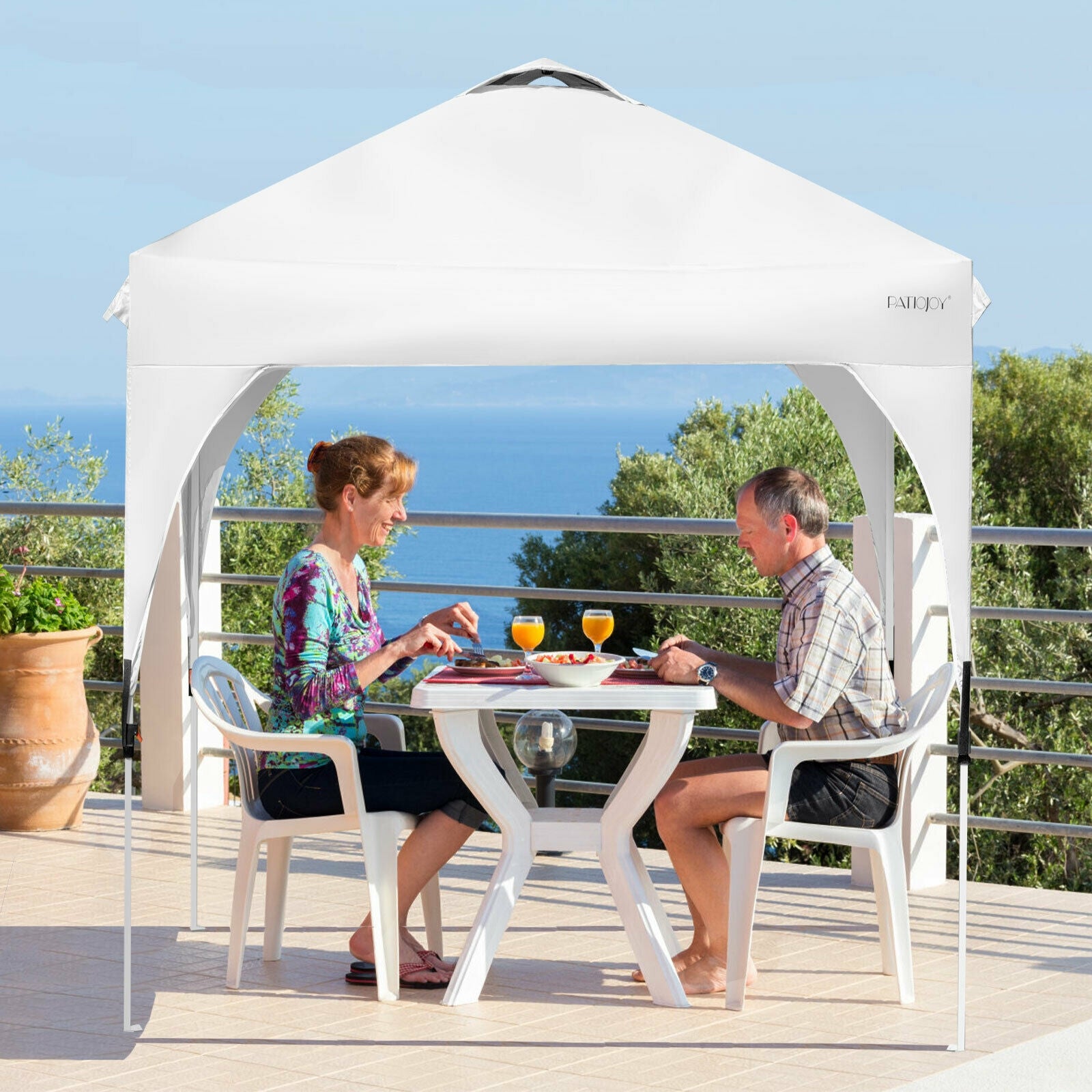 6.6 x 6.6 FT Pop Up Height Adjustable Canopy Tent with Roller Bag-White