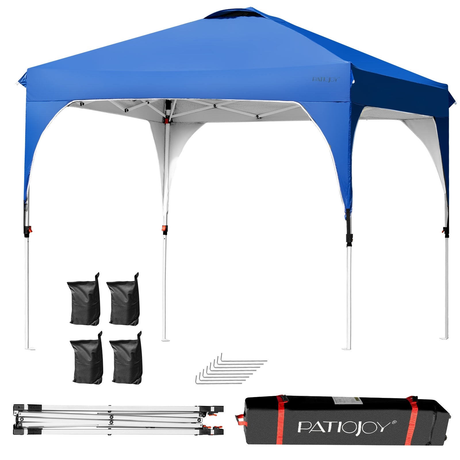 8 Feet x 8 Feet Outdoor Pop Up Tent Canopy Camping Sun Shelter with Roller Bag-Blue