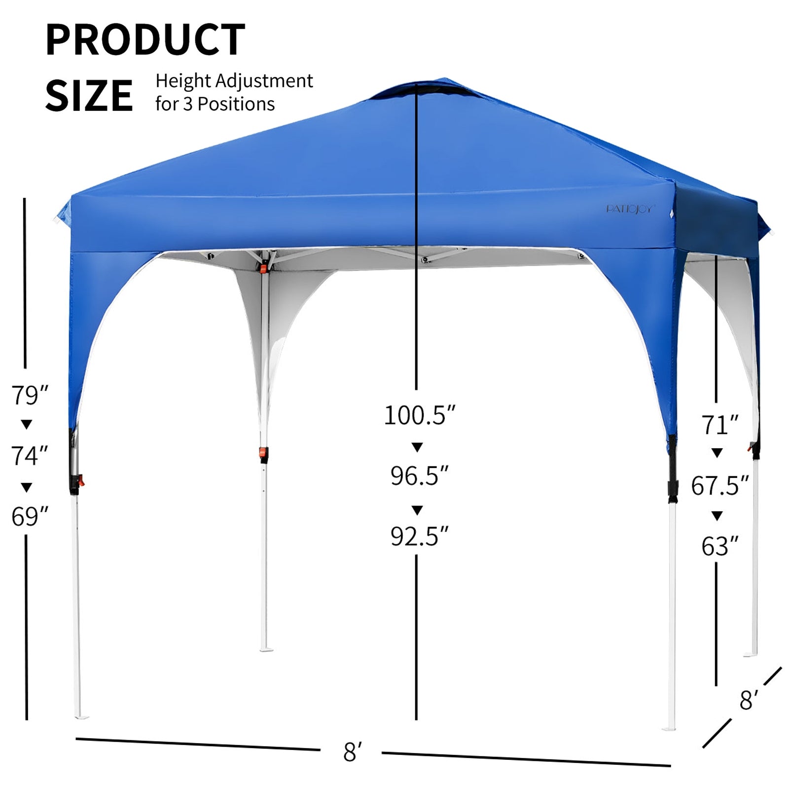 8 Feet x 8 Feet Outdoor Pop Up Tent Canopy Camping Sun Shelter with Roller Bag-Blue