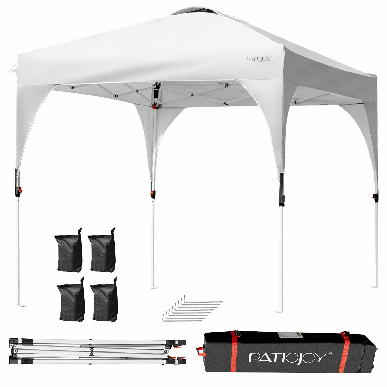 8 Feet x 8 Feet Outdoor Pop Up Tent Canopy Camping Sun Shelter with Roller Bag-White