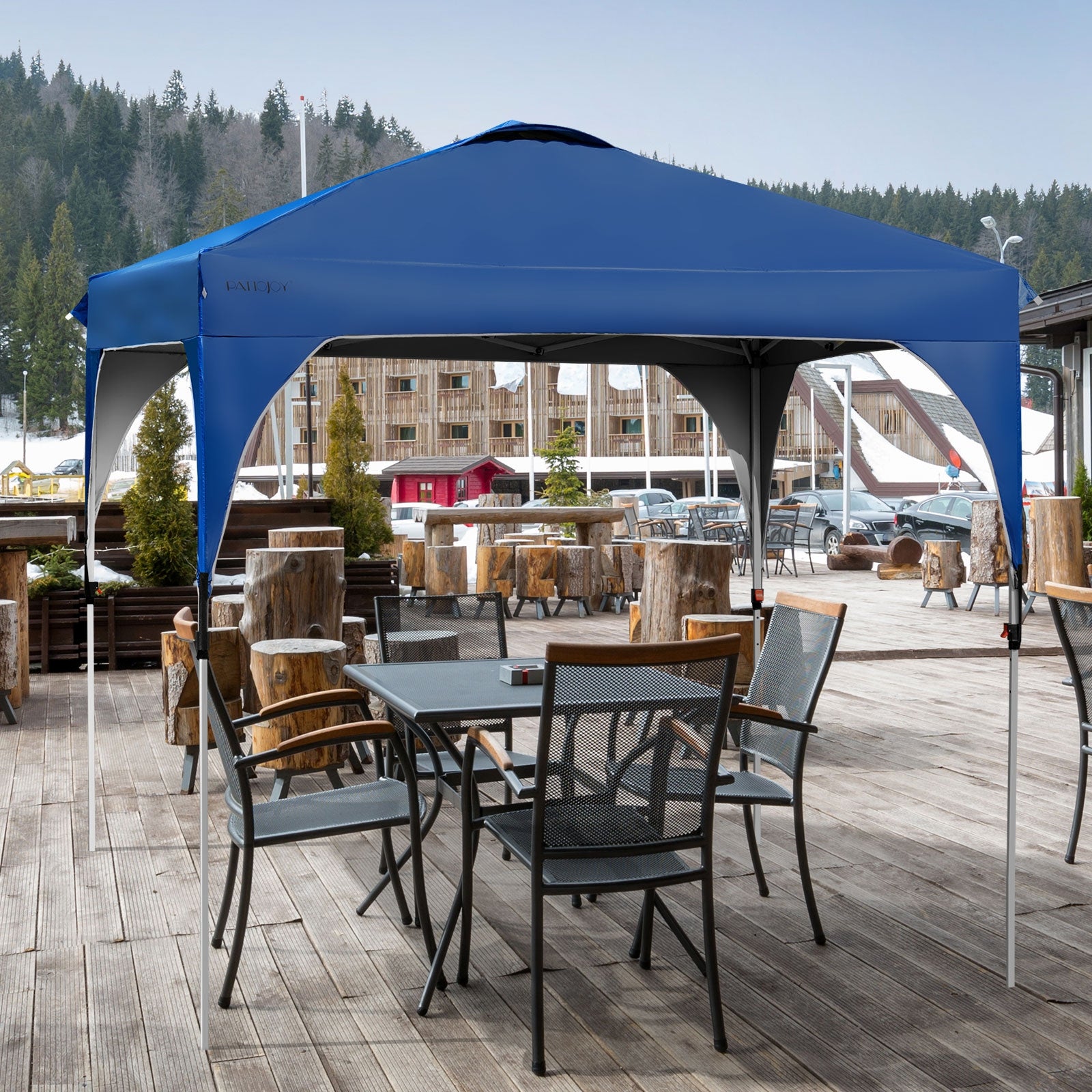 10 Feet x 10 Feet Outdoor Pop-up Camping Canopy Tent with Roller Bag-Blue