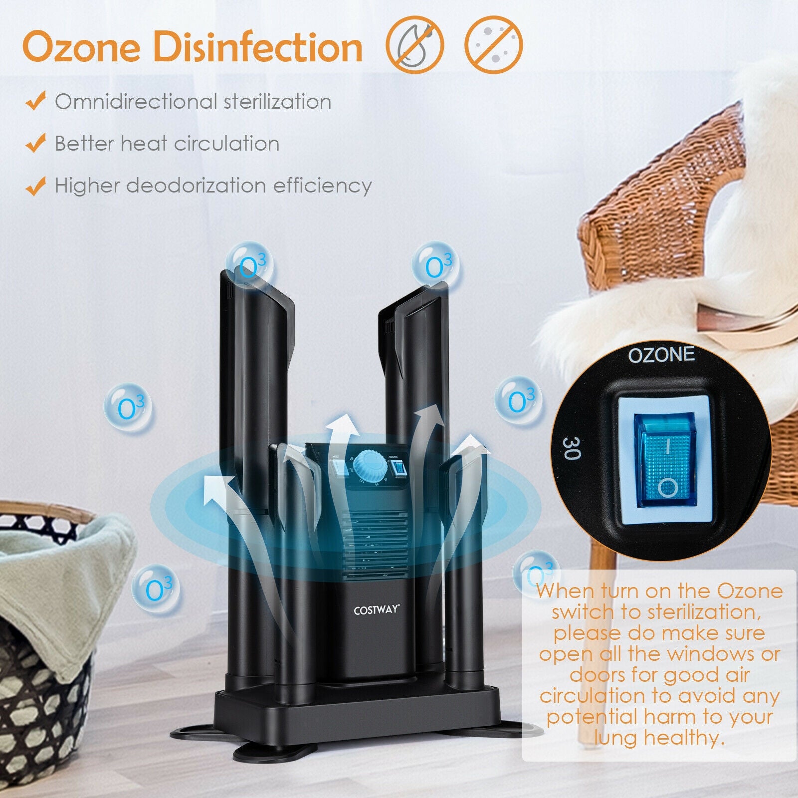 Electric Shoe Boot Dryer 4 Shoes with 180 Mins Timer Ozone Disinfection-Black